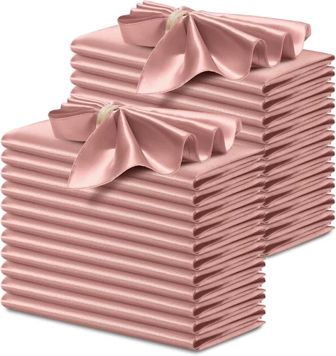 Miniatura 36 de P Pothuiny 12 servilletas de satén de color beige sedoso de 17 x 17 pulgadas, servilletas cuadradas lisas de tela de satén, servilletas de mesa