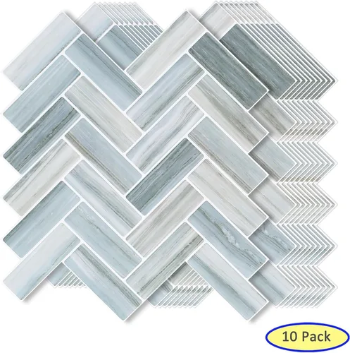 Miniatura 2 de Tilingview 10 piezas de azulejos de pelar y pegar para salpicaduras de cocina, diseño de tiras, azulejos de vinilo autoadhesivos, adhesivo de pared