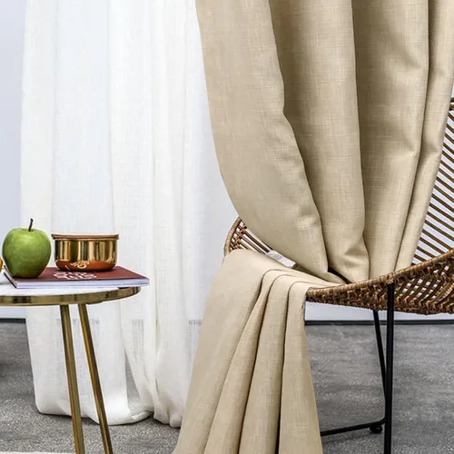 Miniatura 2 de always4u Cortinas 100% opacas con textura de lino, tejido casual, cortinas con aislamiento térmico para sala de estar, dormitorio, 2 paneles, beige