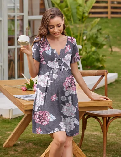 Miniatura 3 de Ekouaer Vestido de parto y parto, camisón de lactancia, camisones de maternidad para hospital, camisón corto de lactancia S-XXL