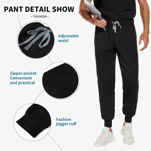 Miniatura 4 de VIAOLI Conjunto de ropa quirúrgica para hombre con cuello en V y pantalón deportivo de 8 bolsillos para enfermería, conjuntos de uniformes médicos