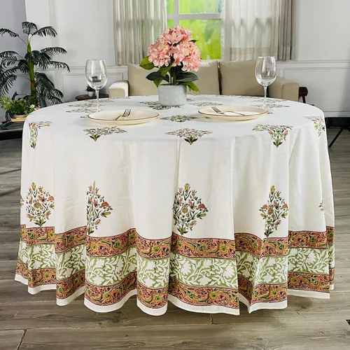 Miniatura 33 de Ridhi Mantel redondo con estampado de bloque a mano, 100% algodón, reutilizable, color rosa flamenco, de 60 pulgadas, mantel decorativo para uso