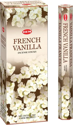 HEM Incienso de vainilla francesa – Caja de 120 varillas (6 paquetes) – Aroma dulce y acogedor para meditación, yoga, alivio del estrés y refresco