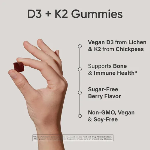 Miniatura 2 de Sports Research® Suplementos de gomitas veganas de vitamina D3 + K2 - 5000iu Vitamina D con 100 mcg de vitamina K Mk7 - Apoya la salud ósea e