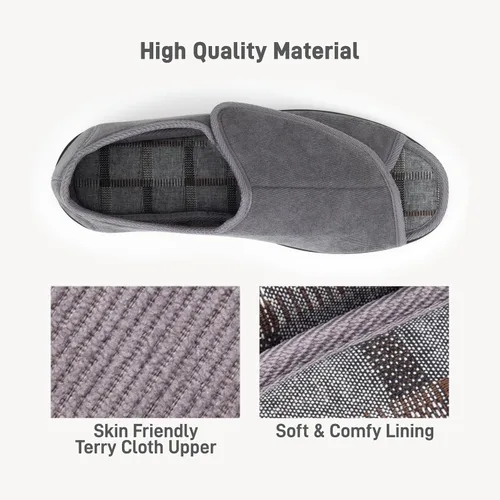 Miniatura 3 de Pantuflas para diabéticos con punta abierta para hombres, extra anchas, espuma viscoelástica, puntera abierta, antideslizantes, para personas