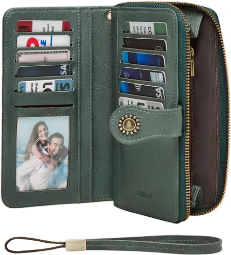 Miniatura 8 de TFKGS Billetera para mujer con bloqueo RFID de cuero, gran capacidad, porta tarjetas, cartera tipo embrague para teléfono, bolso largo de viaje
