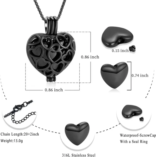 Miniatura 35 de Collar con medallón de cremación conmemorativa con corazón eterno con mini urna para cenizas de seres queridos