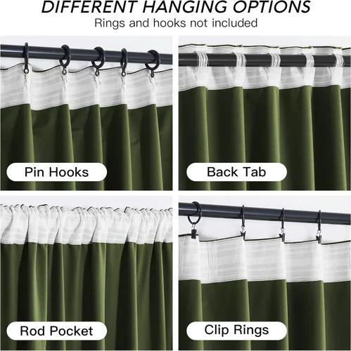 Miniatura 6 de RYB HOME Cortinas de terciopelo verde oliva de 90 pulgadas de largo, para oscurecer la habitación, tratamiento de ventana de lujo, cortinas