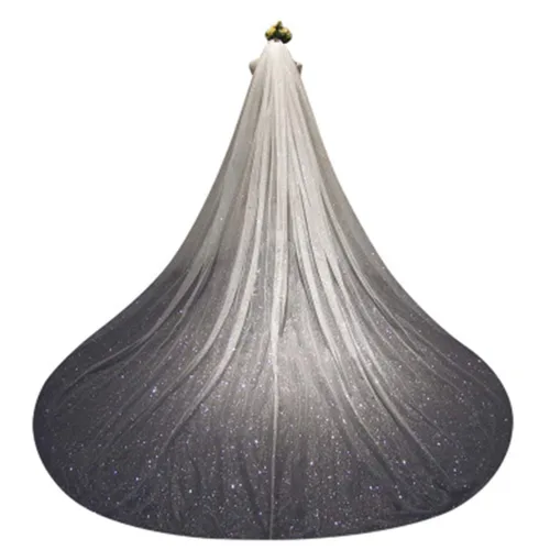 Miniatura 2 de Unsutuo Catedral - Velo de novia de 1 nivel brillante velo de novia largo de tul con peine de caída de velo para novia 118 pulgadas de ancho blanco