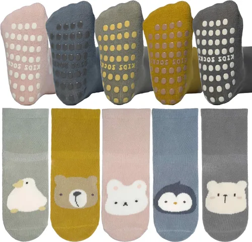 Miniatura 8 de 5 pares de calcetines antideslizantes con agarre para tobillos para bebés, niños y niñas, calcetines antideslizantes adhesivos para bebés, niños