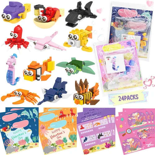 WODMAZ Paquete de 24 bloques de construcción de animales marinos para niños, rellenos de huevos de Pascua, rellenos de cestas, búsqueda de huevos,