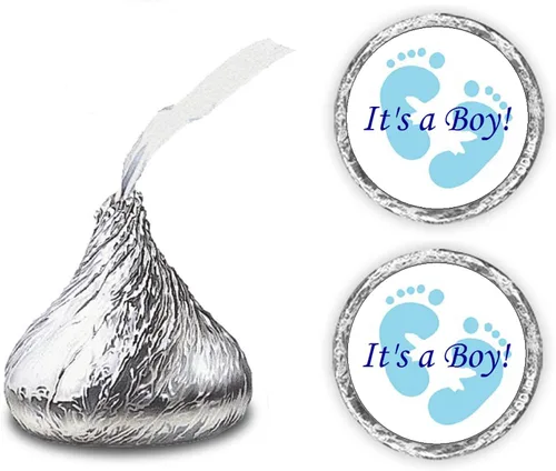324 - Etiquetas de besos con huellas azules para baby shower o baby shower, decoración de fiestas o eventos, calcomanías, envoltorios, recuerdos