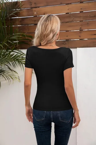 Miniatura 5 de VICHYIE Womens Tops V Neck Summer Short Sleeve Casual Slim Fitted Tshirt