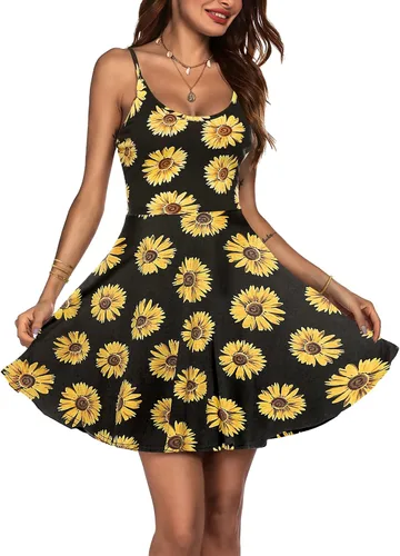 ACEVOG Vestido de verano para mujer, floral, sin mangas, ajustable, con tirantes delgados, cuello en V, salida de baño, acampanado, debajo de la