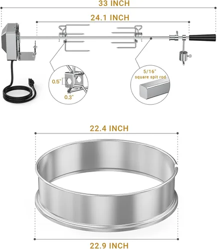 Miniatura 4 de onlyfire Kit de anillo de asador de acero inoxidable para parrilla de carbón Weber de 22 pulgadas y otras parrillas similares