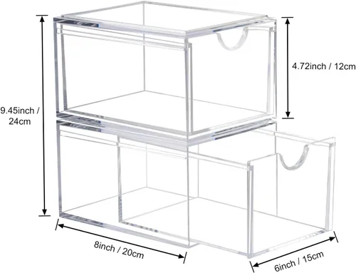 Miniatura 3 de AMEITECH - 2 unidades de organizador de cajones transparentes y apilables, organizador de maquillaje para el baño, contenedores de almacenamiento