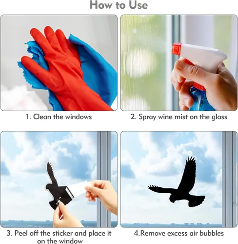 Miniatura 6 de Adhesivos para ventanas con forma de pájaro negro grande anticolisión, evita golpes de pájaros, salva, protege a los pájaros, calcomanías de ventana