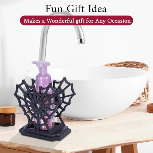 Miniatura 7 de Dispensador de jabón de telaraña, soporte para jabón de manos en forma de corazón de telaraña de Halloween para baño, dispensador de jabón de madera