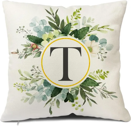 Miniatura 49 de Snycler Fundas de almohada con monograma de letra L, floral, 18 x 18 pulgadas, almohadas de primavera verdes, fundas decorativas de verano, Estilo L