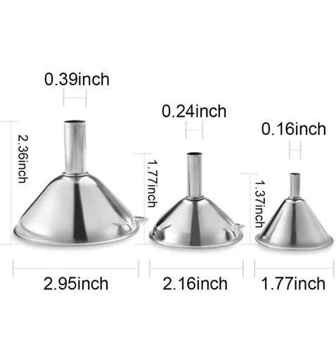 Miniatura 2 de Embudo de metal de acero inoxidable, juego de 3 embudos de tamaño grande, mediano y pequeño, embudos de cocina de grado alimenticio en miniatura
