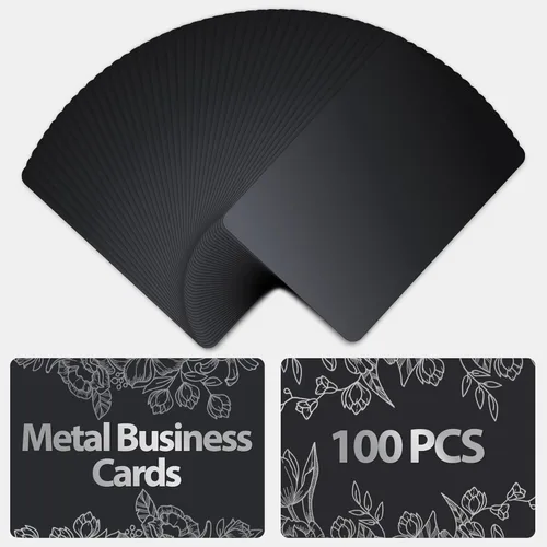 100 piezas de tarjetas de visita de metal para grabado láser – Tarjetas de visita de metal en blanco en color negro, 0,2 mm de grosor, compactas de