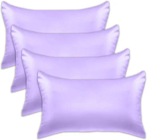 Miniatura 38 de Elegant Comfort Juego de 4 fundas de almohada de satén de viscosa refrescante con cierre de cremallera oculto, suave como la seda para el cuidado