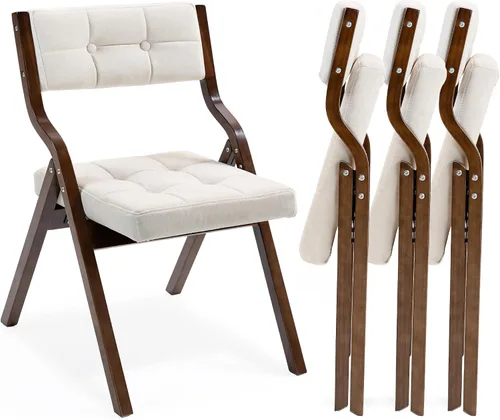 Miniatura 9 de HOMEFUN Sillas plegables con cojín, sillas plegables acolchadas de madera, paquete de 2, asiento portátil y ensamblado para invitados, cocina