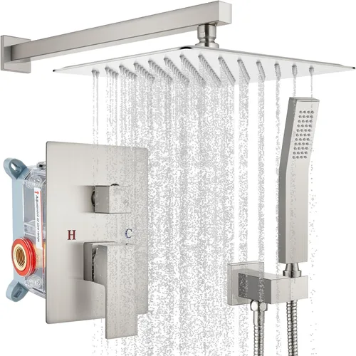 Miniatura 19 de gotonovo Sistema de ducha de lluvia para baño, juego de cabezal y mango de ducha de lluvia montado en la pared, conjunto completo combinado de latón