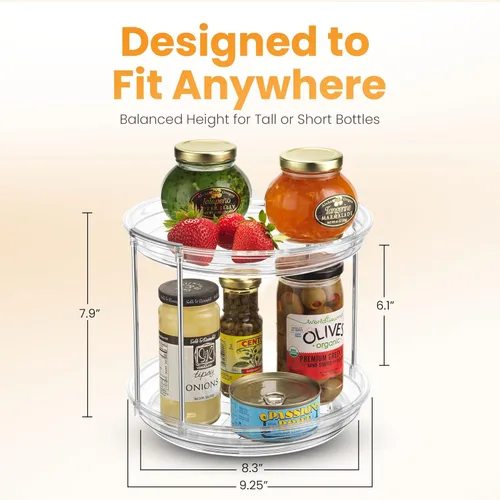 Miniatura 2 de Oizeir Organizador Lazy Susan de 2 niveles para gabinete, estante giratorio de especias de acrílico transparente para cocina, despensa, encimera