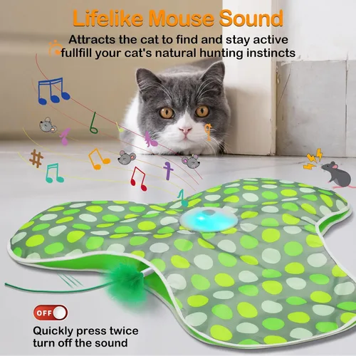 Miniatura 9 de umosis Juguetes interactivos para gatos recargables, moviendo plumas ocultas, chirriante de ratón real, juguete activado por tacto, juguetes