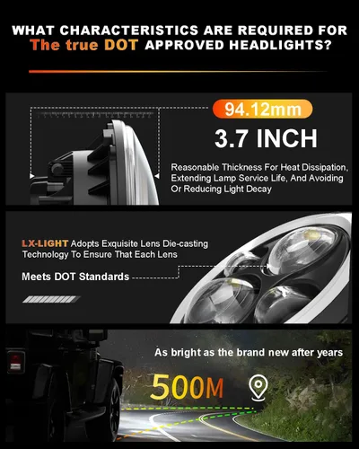 Miniatura 5 de LX-LIGHT Faros delanteros LED de 7 pulgadas con halo, aprobados por DOT EMC, con luz DRL blanca y señal de giro ámbar, compatibles con Jeep Wrangler