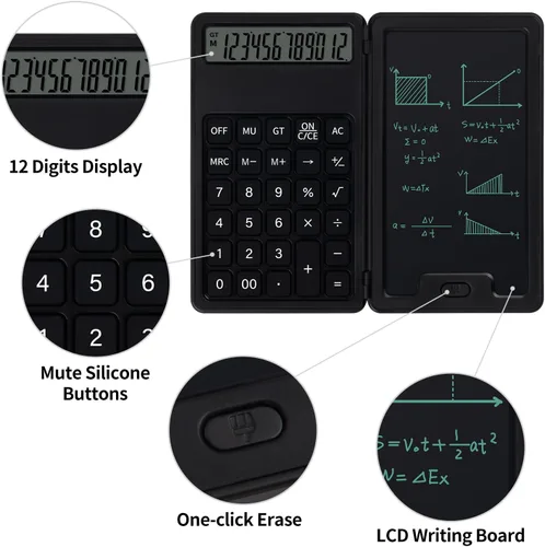 Miniatura 3 de Calculadora básica portátil de escritorio, mini calculadoras pequeñas con bloc de notas de escritura y lápiz capacitivo, más ligera y portátil, Negro