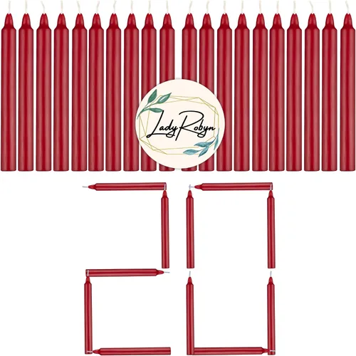 Juego de 20 velas cónicas de color sólido, velas de cera de parafina sin goteo de 4 pulgadas con mecha de algodón, ideal para bodas, shabat, Rojo