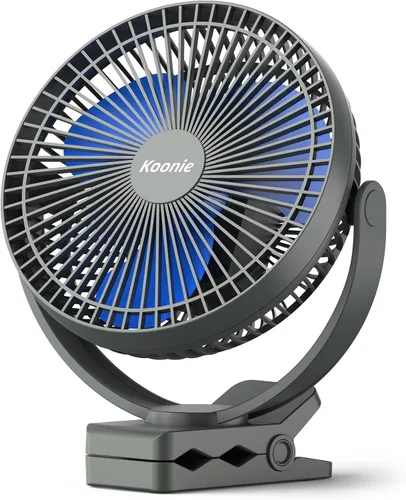 Koonie Ventilador portátil recargable de 10000 mAh, de 8 pulgadas, con pinza, ventilador USB para automóvil de 4 velocidades, abrazadera resistente