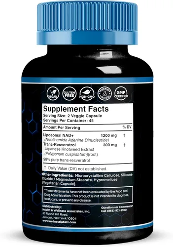 Miniatura 2 de WELLNESS LABSRX Suplemento liposomal NAD, 1500 mg - Suplemento de resveratrol NAD para mujeres y hombres, NAD+ apoya la salud celular, energía