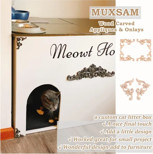 Miniatura 5 de MUXSAM Apliques decorativos de madera, 2 pares de flores talladas de madera sin pintar para armarios, cofres, espejos, cajas, puertas, paredes