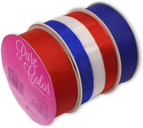 Miniatura 11 de Morex Ribbon Carrete de cinta de satén con alambre de estrellas y rayas, 2-1/2 pulgadas por 3 yardas, rojo/blanco/azul Estrellas y rayas con cable