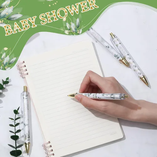 Miniatura 6 de Chuangdi 24 Piezas Bolígrafos de Punta de Bola con Diseño de Hoja para Baby Shower Favores a Granel Bolígrafo Retráctil Tinta Negra con Regalos