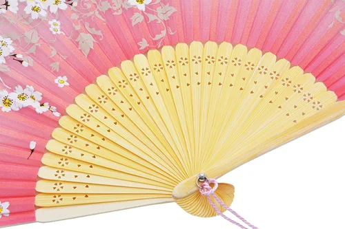 Miniatura 5 de Abanico plegable de bolsillo de Amajiji, hecho a mano, de seda, de 8.27′, elegante y moderno Rosa