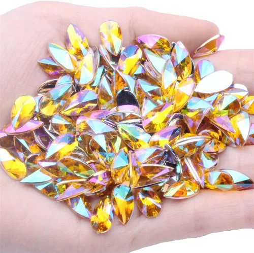 Miniatura 16 de 200 diamantes de imitación de gota de agua, diamantes de imitación de resina con parte trasera plana para manualidades, ropa, decoración de Verde AB