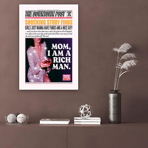 Miniatura 3 de Lienzo decorativo moderno con texto en inglés "Mom I Am A Rich Man", póster divertido del centro de la ciudad, decoración de habitación indie, arte