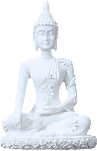 Miniatura 8 de Estatua armoniosa de meditación de yoga de Buda blanca, escultura coleccionable de piedra arenisca artesanal, decoración de escultura de Feng Shui