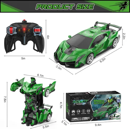 Miniatura 6 de BLUEJAY Transform RC Cars para niños de 4-7 y 8-12 años, auto robot de control remoto 2.4 GHz, escala 1:18, transformación con un botón, rotación