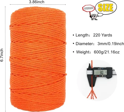 Miniatura 2 de Cuerda de algodón de 0.118 in, cuerda de cordel de 220 yardas, cuerda de macramé de algodón 100% natural para colgar plantas, colgar en la pared
