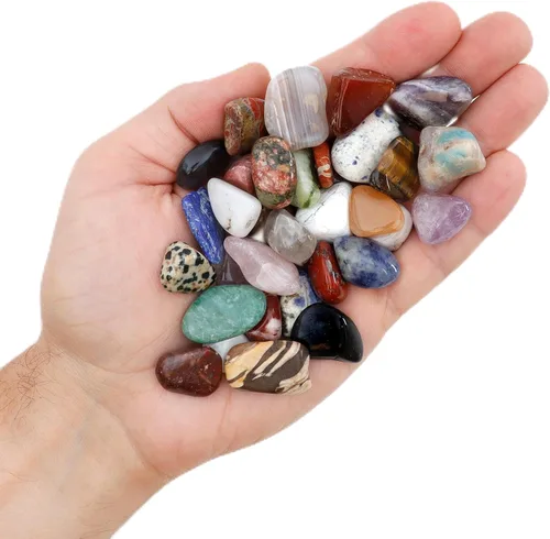 Piedras naturales pulidas más hoja de identificación educativa y libro de 24 páginas de rocas y minerales (en inglés). Tamaño medio de la piedra: