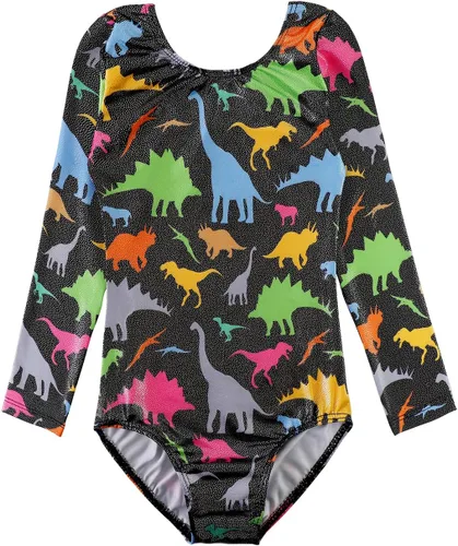 Miniatura 54 de HOZIY - Leotardos de manga larga para niñas, de gimnasia, para niños pequeños, trajes florales de unicornio, galaxia, arco iris, patrón de rayas