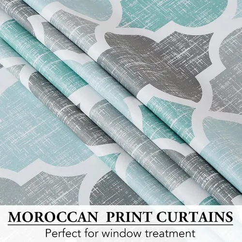 Miniatura 4 de Beauoop Cortinas 100% Opacas de 45 Pulgadas de Largo, 2 Paneles para Dormitorio, Sala de Estar, Gris Aqua Marroquí Geométrico, Oscurecimiento