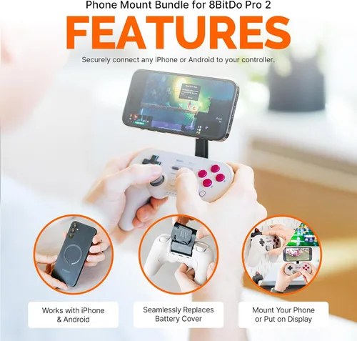 Miniatura 2 de Mechanism Phone Mount Controller Bundle for 8Bitdo Pro 2 Wireless Controller Easily Connect Any iPhone or Android Device Using Our Ultra Secure