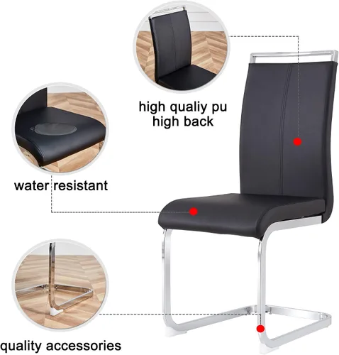 Miniatura 3 de Baysitone Juego de 4 sillas de comedor modernas, sillas laterales y de cocina con asiento acolchado de piel sintética, respaldo alto, para comedor