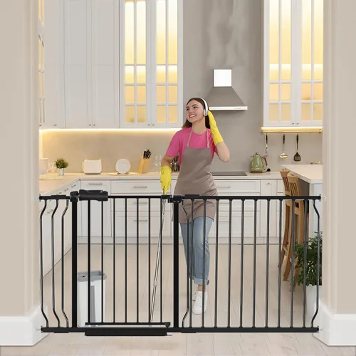 Miniatura 8 de HOOEN - Puerta de bebé extra ancha para escaleras, puertas, pasillos, puerta de tensión, puerta de bebé, caminar a través de puertas para niños